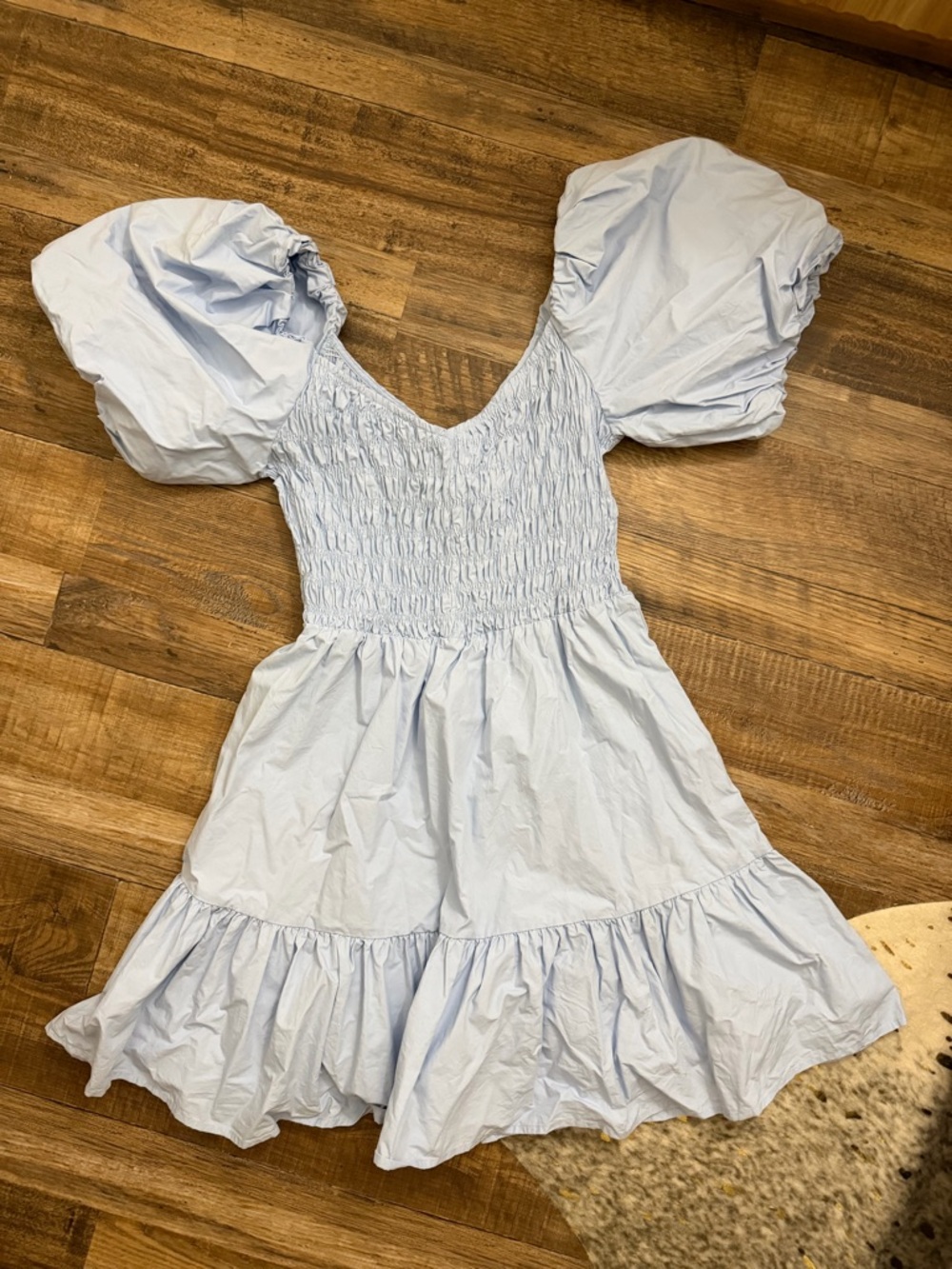 Light Blue Puff Sleeve Smocked Dress